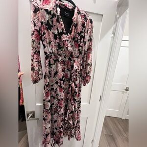 Bardot Pink and Black Floral Long Sleeve Dress